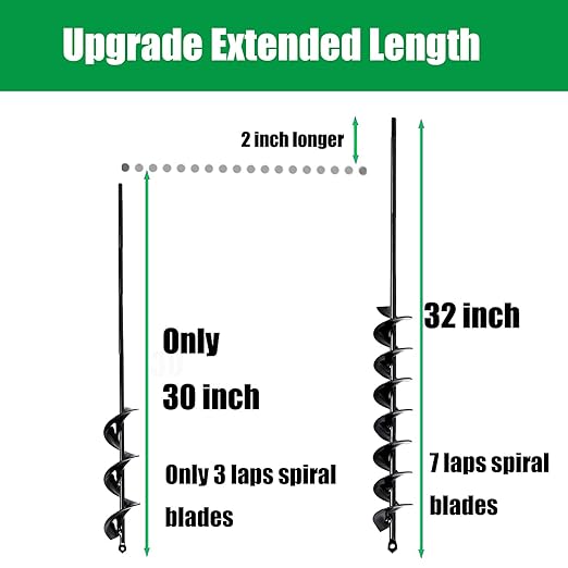 32" x 2" Extended Length Auger Drill Bit for Planting Bulb Flower & Bedding, Garden Plant Auger, No Need to Squat, Post Hole Digger for 3/8" Hex Drive Drill, Earth Auger Bulb Planter Tool