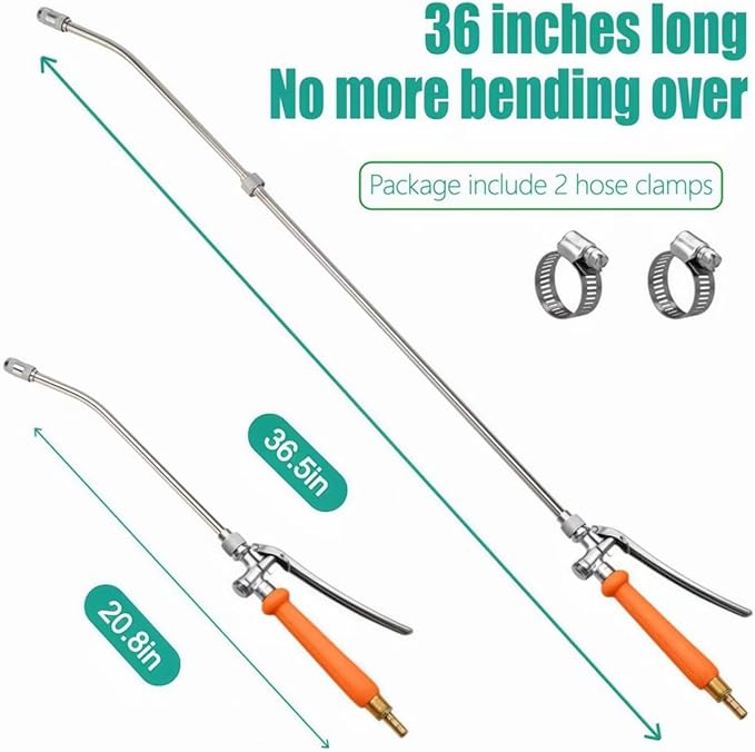 36 Inches All Metal Replacement Sprayer Wand,1/4" & 3/8" Brass Barb Sprayer Wand Replacement, Stainless Steel Sprayer Wand with Shut off Valve & 2 Hose Clamps (36 Inches Sprayer Wand)