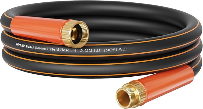 Giraffe Tools Garden Hose 100ft x 3/4",Heavy Duty Rubber Hose,No Kink,Flexible,Hybrid Hose with Male/Female for Cleaning & Washing，1465PSI，Black