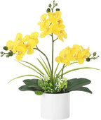 Garvee Real Touch Silk Phalaenopsis Orchid Artificial Flowers - 3 Stems Faux Orchid Bough with Vase, Lifelike Large Fake Flowers in Pot for Home Decor Living Room Bedroom Office Tabletop
