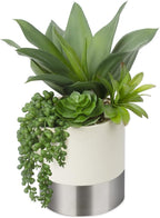Hollyone Large Artificial Succulents Plants Faux Succulents 12" Fake Succulent Plants in Sliver Ceramic Pot Succulent Plant for Desk Modern Home Living Room Office Table Shelf Decor