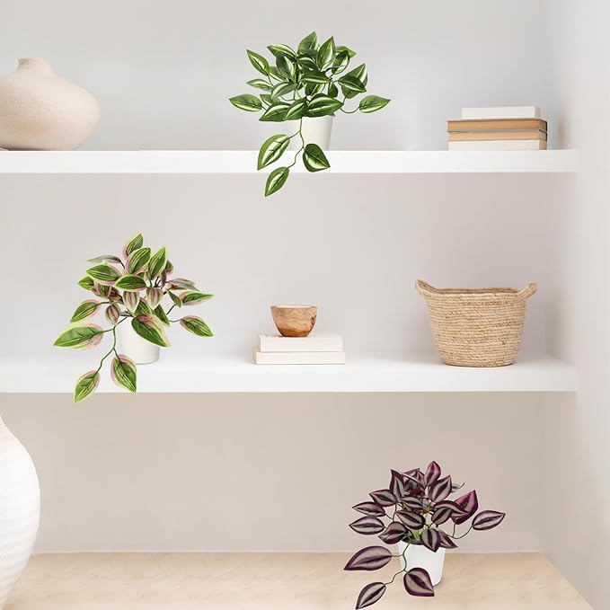 Hollyone Fake Plants 6 Pack Artificial Plants Indoor Faux Plant with White Plastic Pot Small Fake Potted Plant for Home Aesthetic Living Room Bathroom Desk Shelf Office Decor