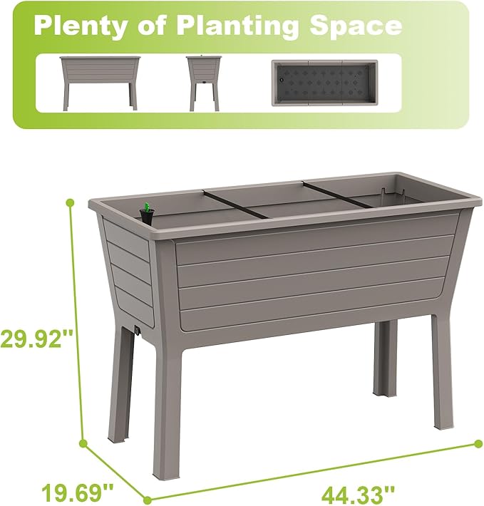 Durable Resin Raised Garden Bed with Drainage Holes & Reinforced Corners - Lightweight Flower Boxes Outdoor for Vegetables, Herbs, and Patio Garden Enclosure System (Grey, 44.33*29.92*19.69 *2)