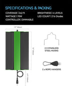 MELONFARM Grow Tent Complete Setup 2x2, 70W Full Spectrum LED Grow Light & 24"x24"x48" Grow Tent Bundle, 4" Efficient Airflow Ventilation System with Soundproof Duct Connector
