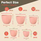 Planter Pots with Drainage Holes - Lightweight, Durable, and Space-Saving Pots for Indoor and Outdoor - Versatile Functionality, Simple Modern Design, Set of 10 Plastic Planter Pots - Pink
