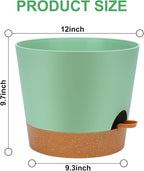 YNNICO 12 Inches Indoor Self Watering Planters with Drainage Holes and Saucers, 4 Pack (Green)