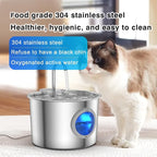 Cat Water Fountain Stainless Steel: Cat Fountain for Drinking with 6 Filters + 6 Sponges - 74oz/2.2L Pet Water Fountain for Cats Inside - Quiet Cats Water Bowl Dispenser - Kitten Drinking Fountains