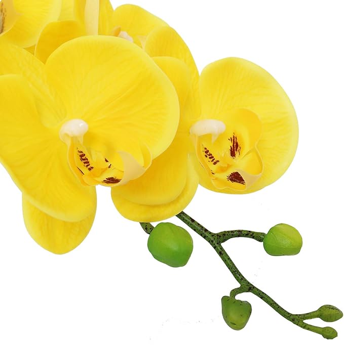 Htmeing 38 Inch Artificial Phalaenopsis Flowers Branches Real Touch (Not Silk) Orchids Flowers for Home Office Wedding Decoration,Pack of 2 (Yellow)