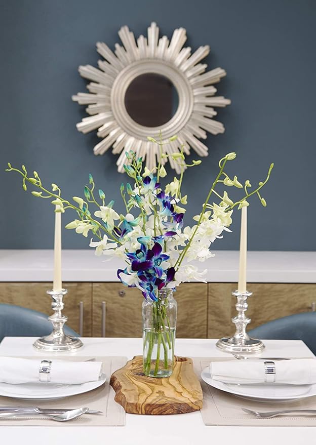 KaBloom - Bouquet of 10 Blue and 10 White Orchid with Vase - Fresh Flowers for Birthday, Valentine's & Mother's Day