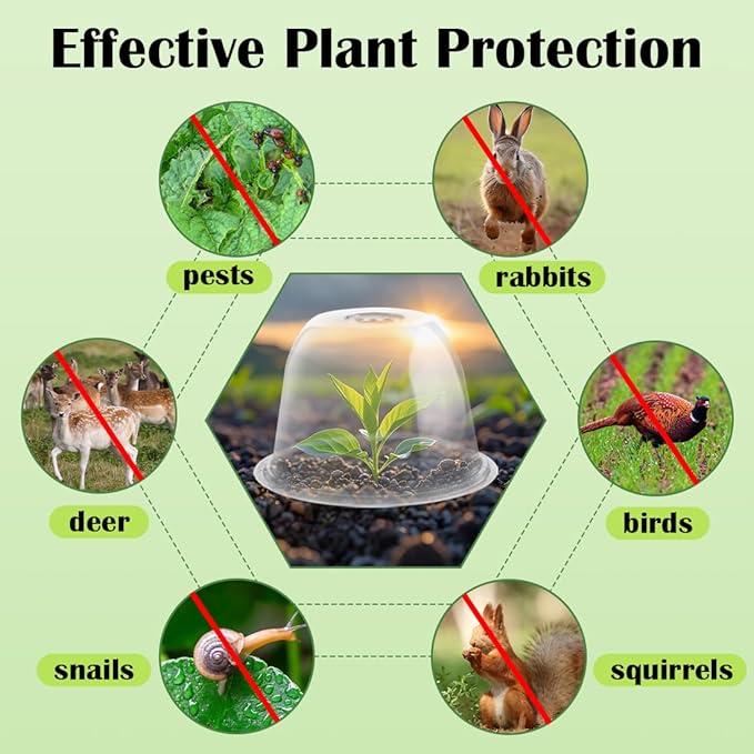 10" D × 6.7" H Plant Protectors from Animals, Garden Cloches for Seedlings Nursery Pots, Durable Humidity Domes with Ventilation Holes, Clear Plant Covers, Mini Greenhouse for Plants 10-Pack