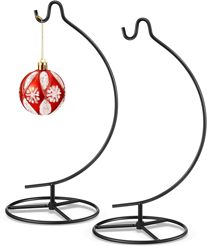 Baderke 2 Pack Ornament Display Stand, 10.43" Height Ornament Hanger, Air Plant Holder Terrariums Hanging Stand Crystal Ball Hanging Hook for Christmas Wedding Home Office Decoration(Black)