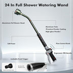 RESTMO Long Watering Wand, 24 Inches Gentle Soft Full Shower Sprayer Wand with Flow Control, Heavy Duty Metal Hose Wand for Hanging Baskets, Shrubs, Plants, Flowers, Garden and Lawn, Green