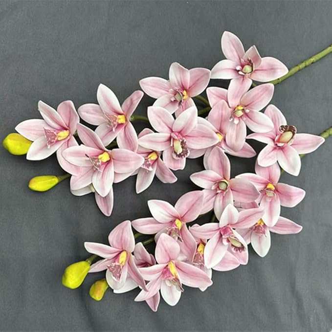4pcs Artificial Cymbidium Orchid Flower Plant 3D Print Vanda 10 Heads Latex Phalaenopsis Flower (Pale Pink)
