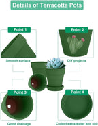 vensovo 4 Inch Small Green Terracotta Plant Pots with Saucer - 6 Pack Clay Flowerpots with Drainage, Great for Indoor Outdoor Plants, Crafts, Wedding Favor