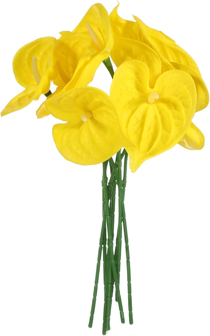 uxcell 8Pcs 11inch Artificial Anthurium Lily Flowers, Permanent Flower Bouquet for Home Arrangements Wedding Festival Decoration Crafts Store Decor Accessories, Yellow
