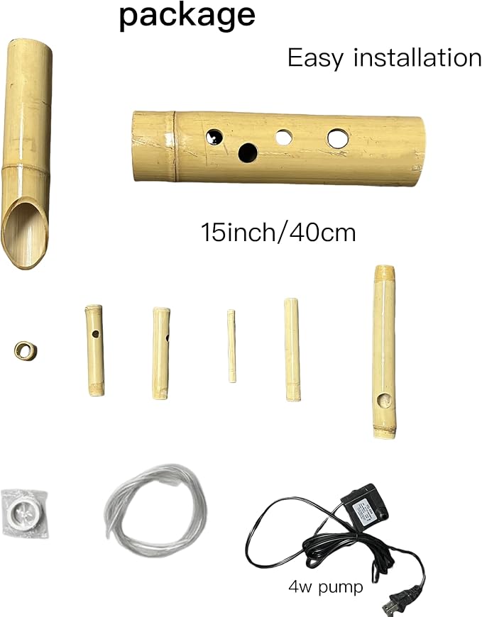Bamboo Fountain kit with Pump, Japanese Outdoor Fountain Handmake from Real Bamboo, Zen Outdoor Water Fountains (Shishi Odoshi 15‘’)