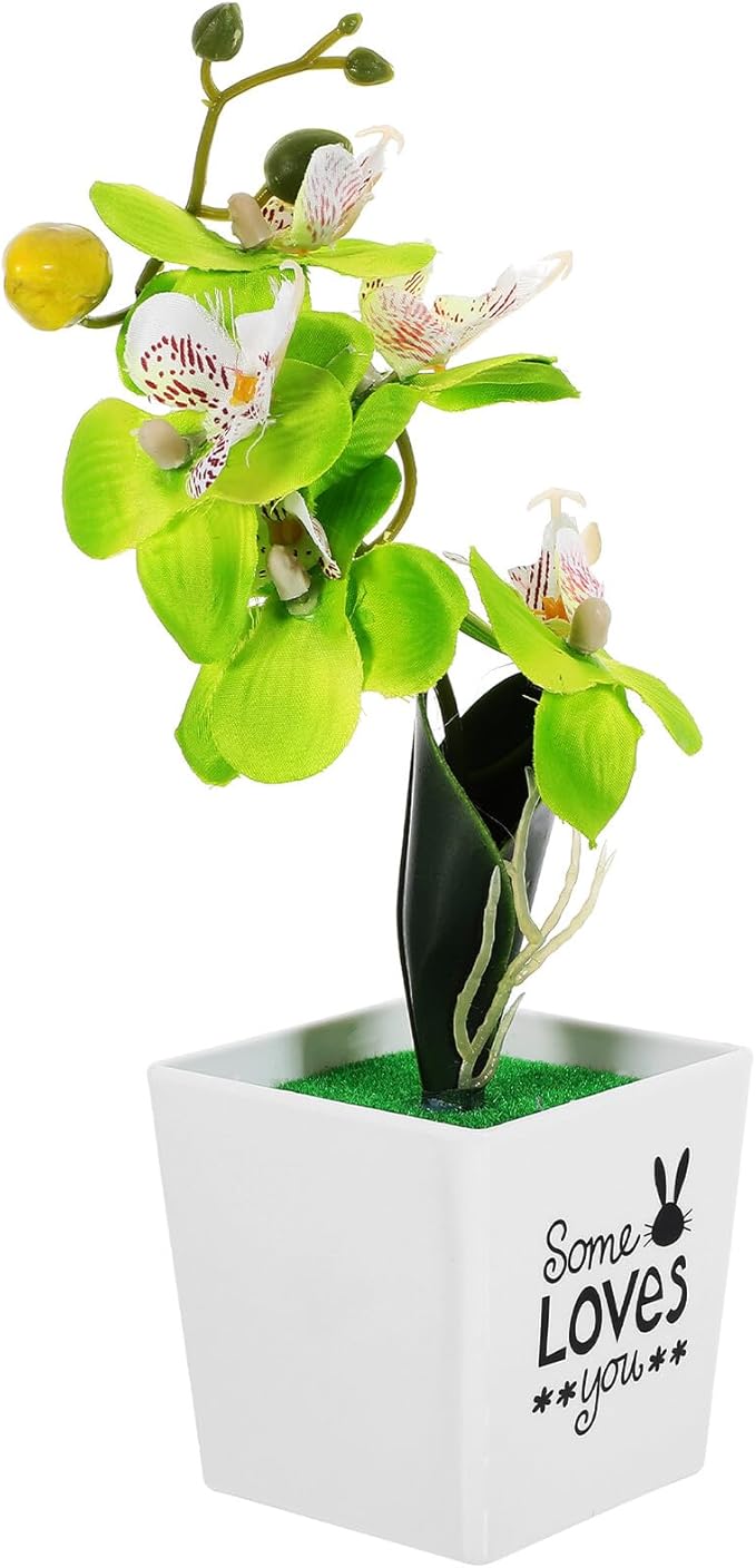 Baluue Artificial Moth Orchid Bonsai Potted Flower, Realistic Simulation Plastic Fake Potted Plant, Green Desktop Home Décor for Living Room and Office