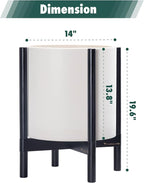 D'vine Dev Planter Pot with Stand - 14 Inch Plastic Cylinder Flower Pot with Wood Planter Holder for Indoor, Oatmeal Pot + Ebony Stand, 55-C-T-4