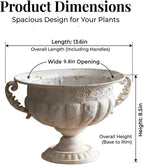 Vintage Urn Planter with Embossed Pattern, Decorative Flower Pot, Classic Round Plant Pot, European Shabby Chic Centerpiece for Mantel, Table, Entryway or Living Room Decor（13.6 * 11.9 * 8.5 in）