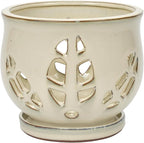 W&W Orchid Pot with Holes and Saucer for Repotting and Better Grow, Cream White, 6.5"