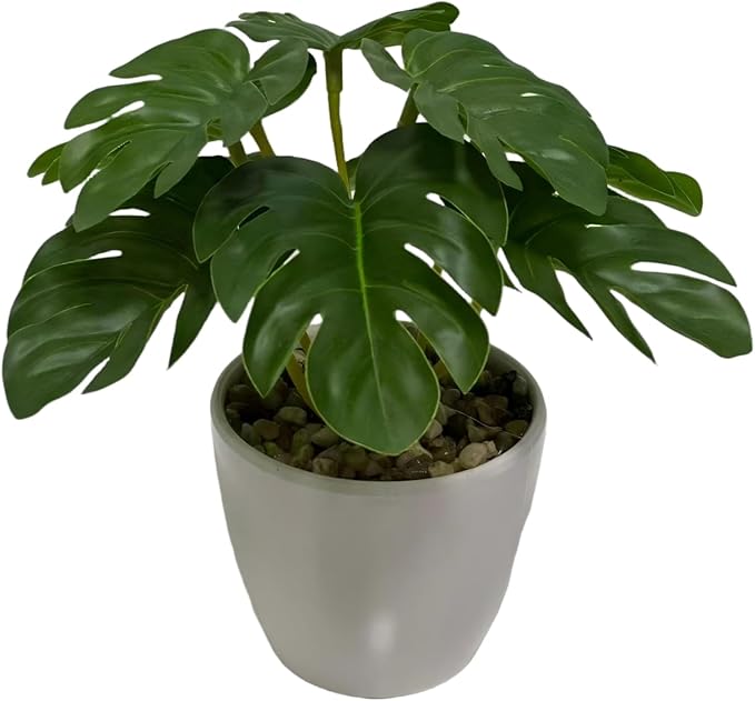 Kiko Artificial Plant-Monstera -9 PCS in White Melamine Pot Fake Table Plant Greenery Potted Plants for Office, Living Room, Dinner Room, Shopping mall,Artificial Plant for Indoors