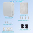 Waterproof Junction Box, ABS Plastic Electrical Box with Stainless Steel Latch, Hinged Cover Electric Project Enclosure Box with Mounting Plate, Wall Brackets 14.6" x10.6''x5.9''