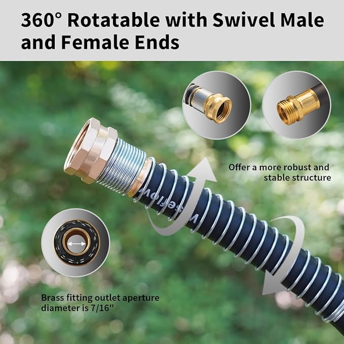 WiseFlow Garden Hose 3FT x 5/8", Heavy Duty Rubber Hose, Water Hose with Five Layered Braiding, Male Female Fittings, 1000PSI Burst, 300PSI Working (Black)