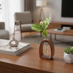 Solid Wood Frame Glass Test Tube Vase Desk Hydroponic Plant, Enhances Home and Office Environment, Small Size (Small)