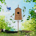50" Bird Houses for Outside with Pole, Outdoor Metal Birdhouse for Patio, Yard, Garden, Brown