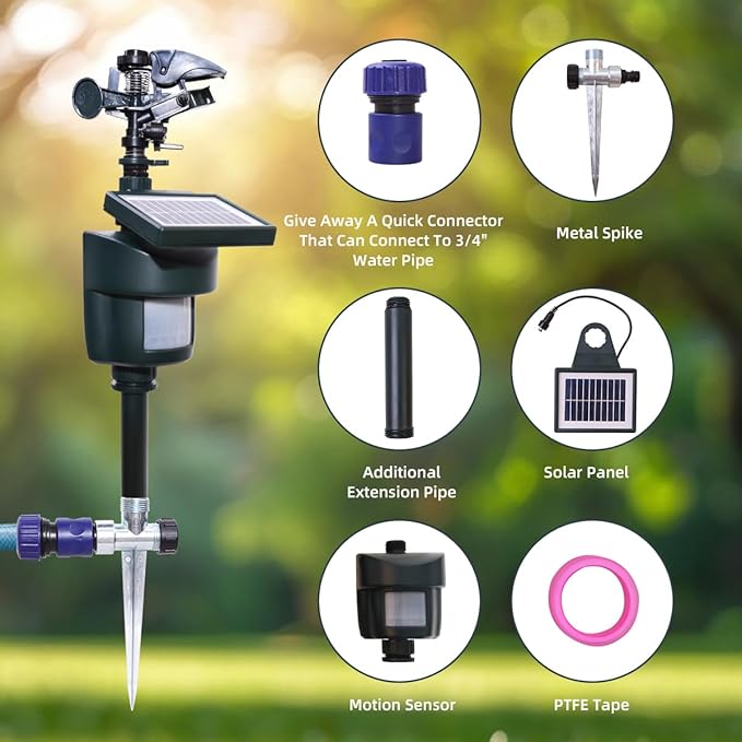 [2025 Upgraded] Yardeen Solar Motion Sensor Sprinkler, Adjustable Garden Water Sprayer with Stake. Day and Night Mode can be Selected