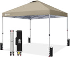 CROWN SHADES 12x12 Pop Up Canopy Outside Canopy, Patented One Push Tent Canopy with Wheeled Carry Bag, Bonus 8 Stakes and 4 Ropes, Beige
