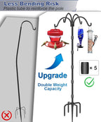 Upgrade 4-Hook Shepherds Hooks for Outdoor with Plastic Tube, 92" Heavy Duty Bird Feeder Pole with 5 Prongs Base, Adjustable Garden Hook for Solar Light, Hanging Plant, Wedding Decor, 1 Pack