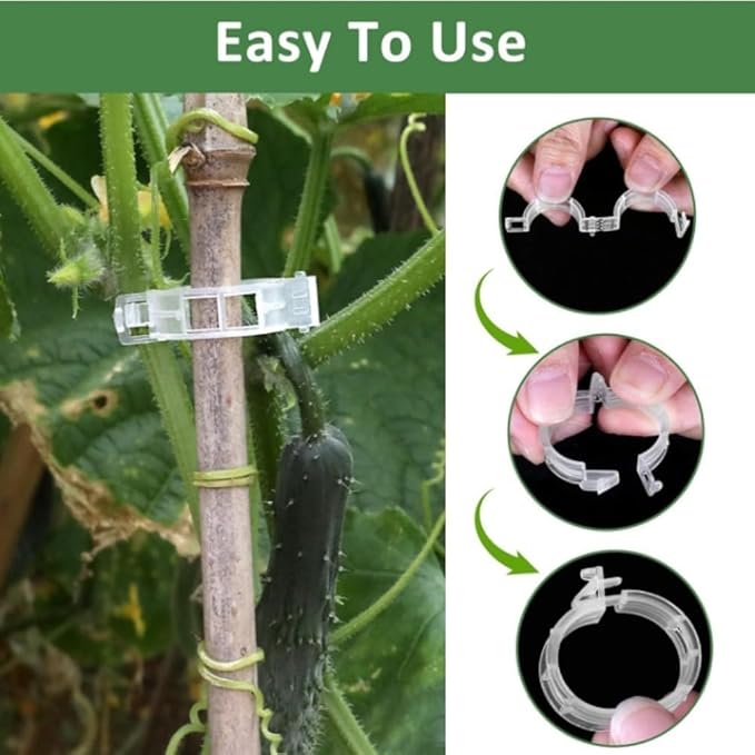 100PCS Secured Plastic Plant Clip, Upgrade Grape and Tomato Vine, Garden Clips for Climbing Plants, Plastic Trellis Clips Plant Support Clips Tomato Grape Vine Vegetables Plant Fixing Clips