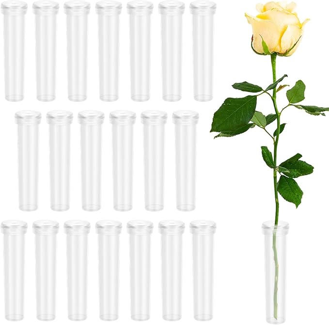 Vials for Flower Arrangements 2.8 Inch Floral Water Tubes Plastic Floral Vials with Caps (Clear, 20 Pack)