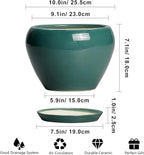 Ceramic Planter for Indoor Plants 10 Inch - Ceramic Plant Pot with Drainage Hole and Saucer, Glaze Round Modern Decorative Planter, Plant Lover Gifts, Home Room Office Decor, Green