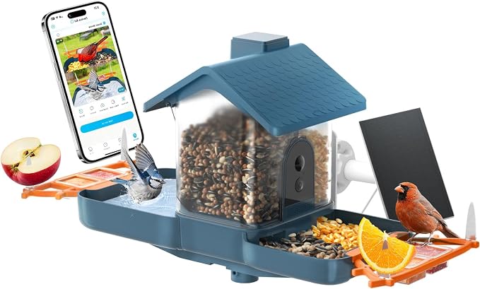 Smart Solar Bird Feeder with Camera & Outdoor Bird Bath | 2K HD Dual-Lens, AI Bird Identification, Instant Mobile Alerts, IP66 Weatherproof, Ideal for Outdoor Bird Watching