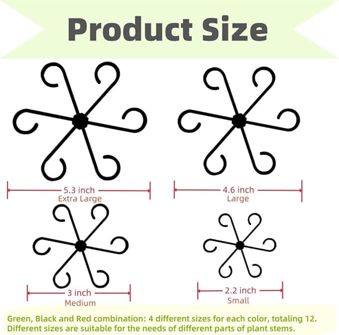 12 PCS Plant Stem Support, Plant Stakes for indoor Plants Plant Clips for Climbing Plants, Plastic Monstera Plant Support Accessories for Potted indoor Plant in Various Growth Stage(4 Sizes, 3 Colors)