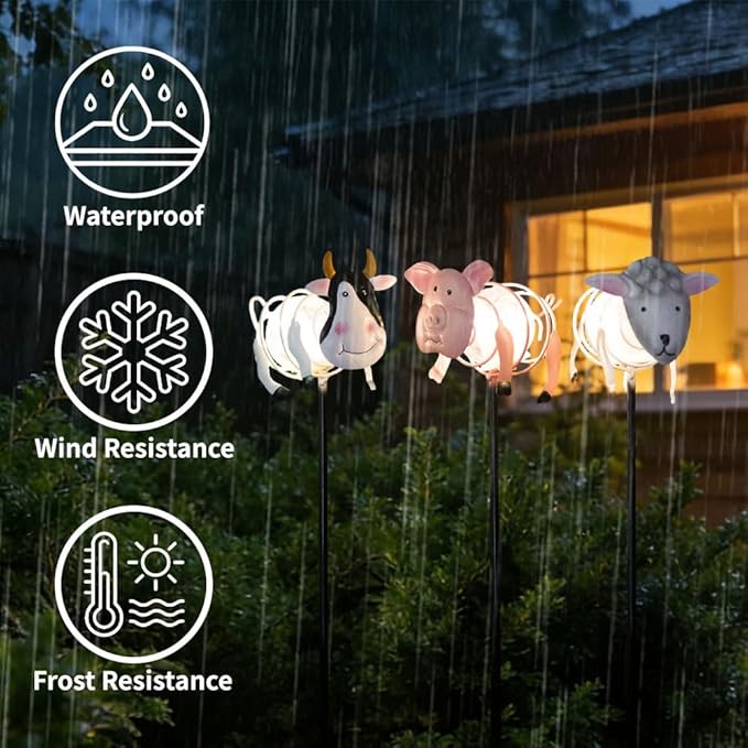 Farm Animal Solar Garden Lights,3Pack Waterproof Decorative Solar Stake Light,Decorative Statues Figurine Lights for Lawn Patio Pathway for Outside