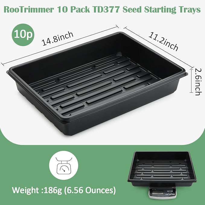 RooTrimmer 10 Pack Seed Starter Trays - Heavy Duty Plastic Flats, Fits 54 Cell Plug Tray, Seedling Tray for Carrying and Holding Plant Nursery Pot,Seed Germination & Plant Propagation (TD377)