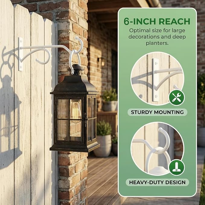 2Pack 6 Inch Plant Hangers for Hanging Baskets, Hanger for Indoor and Outdoor Plant Pots Holder, Wall Hook for Planters, Flower Basket, Wind Chimes, Lantern, Light, Bird Feeder, Home Décor-White