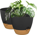 ZMTECH 12Inch 2Pcs Plant Pot Planter for Indoor Plants Self Watering Flower Pots with Drainage Holes and Saucer for Outdoor Plants(Grey with Brown)