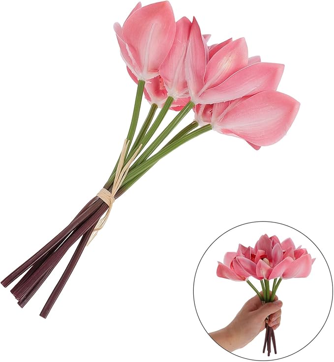 SUPVOX 12pcs Pink Artificial Orchid Stems Faux Cymbidium Bouquet Small Artificial Flower Plants for Indoor Home Office Living Room Decor