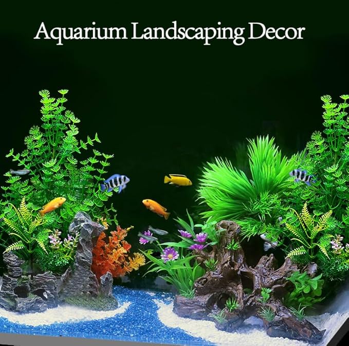 2 Pack Aquarium Decor Plastic Plants Extra Large Artificial Fish Tank Plants Tall Fish Tank Decorations- Green 12" Tall