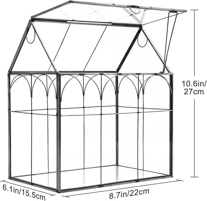 HighFree Geometric Plant Terrarium with Lid, House Succulent Terrarium Kit for Display, Air Plants, Succulents, Home Tabletop Miniature Terrarium, Not Airtight or Waterproof (Black)