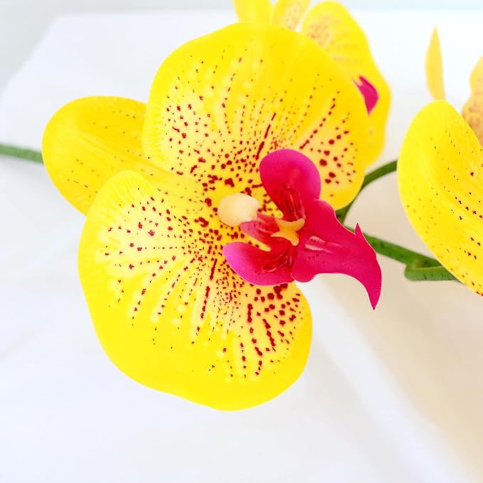 Htmeing 38 Inch Artificial Phalaenopsis Flowers Branches Real Touch (Not Silk) Orchids Flowers for Home Office Wedding Decoration,Pack of 2 (P-Stripe)
