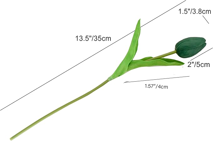 Mandy's Dark Green Artificial Tulips Flowers Centerpiece, 13.5" Lifelike PU Fake Floral Stems 20pcs for Kitchen Island & Dining Table, Spring Decor for Easter