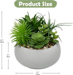 Hollyone Succulents Plants Artificial in Pots Fake Succulents for Outdoors Indoor Faux Succulent Arrangement Potted Plant in Cement Planter Bowl for Garden Office Desk Shelf Living Room Home Decor