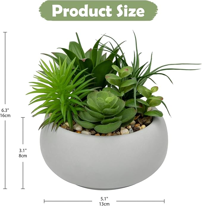 Hollyone Succulents Plants Artificial in Pots Fake Succulents for Outdoors Indoor Faux Succulent Arrangement Potted Plant in Cement Planter Bowl for Garden Office Desk Shelf Living Room Home Decor