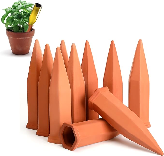 Jovitec Plant Watering Stakes Self Watering Spikes Terracotta Automatic Plant Waterers Devices for Indoor Outdoor Home and Office Plants(Rustic Red,10 Pieces)