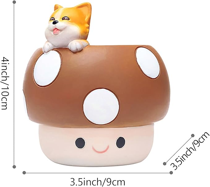 EOBTAIN Cute Mushroom Planter Pots,Corgi Dog Animal Small Succulent Pots for Indoor Plants,Mini Cactus Resin Planter Pots Home Living Room Office Table Desk Decor,Gifts for Plant Lovers,4 Inch